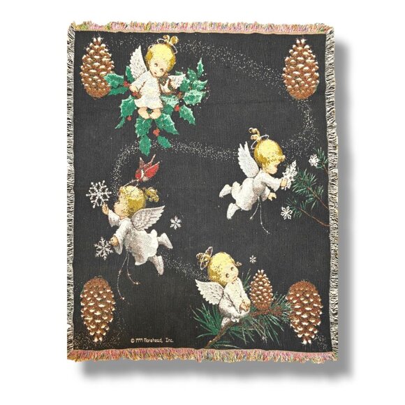 Vintage The Rug Barn Angel Tapestry Woven Throw Blanket 60x48 - Picture 1 of 8